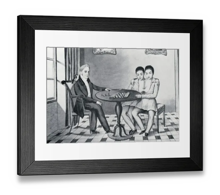 Framed Print : Depiction of Siamese Twins Playing Chess Framed Print : Depiction of Siamese Twins Playing Chess