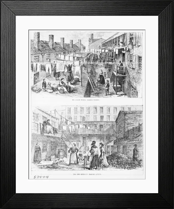 Framed Print : Illustration with Dual Depiction of Early City Dwellings Framed Print : Illustration with Dual Depiction of Early City Dwellings