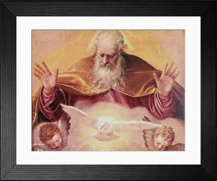 Framed Print : Illustrated Depiction of God with Holy Ghost as a Dove Framed Print : Illustrated Depiction of God with Holy Ghost as a Dove