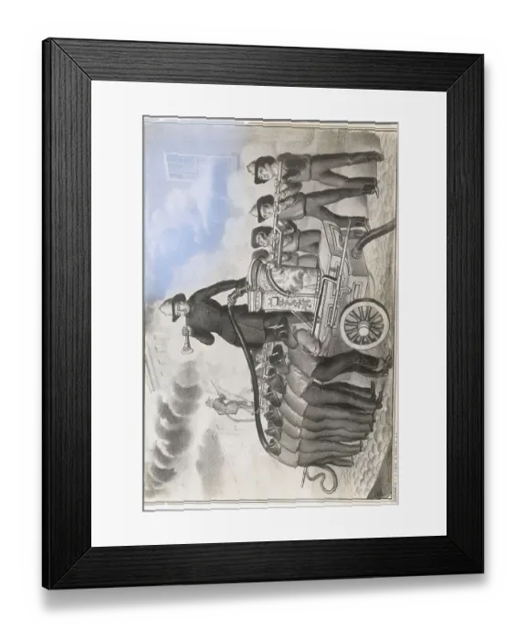 Framed Print : Illustration of Firemen Operating Hand Pump Framed Print : Illustration of Firemen Operating Hand Pump