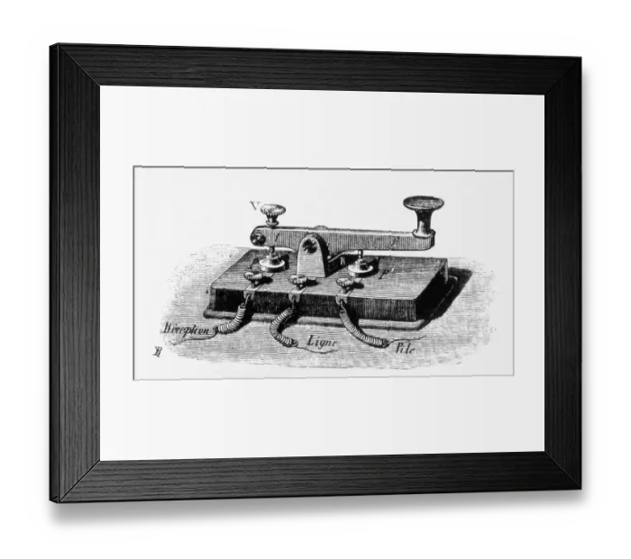 Framed Print : Engraving Of Telegraph Key Framed Print : Engraving Of Telegraph Key