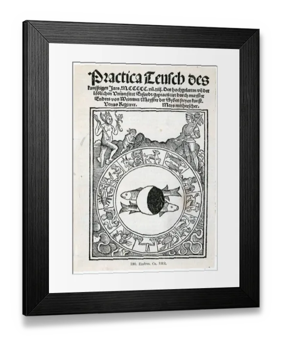 Framed Print : Old German Zodiac W / Pisces In Center Framed Print : Old German Zodiac W / Pisces In Center