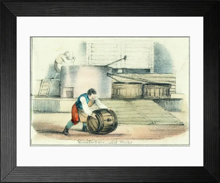 Framed Print : Worker Rolling Barrell Of Oil Framed Print : Worker Rolling Barrell Of Oil