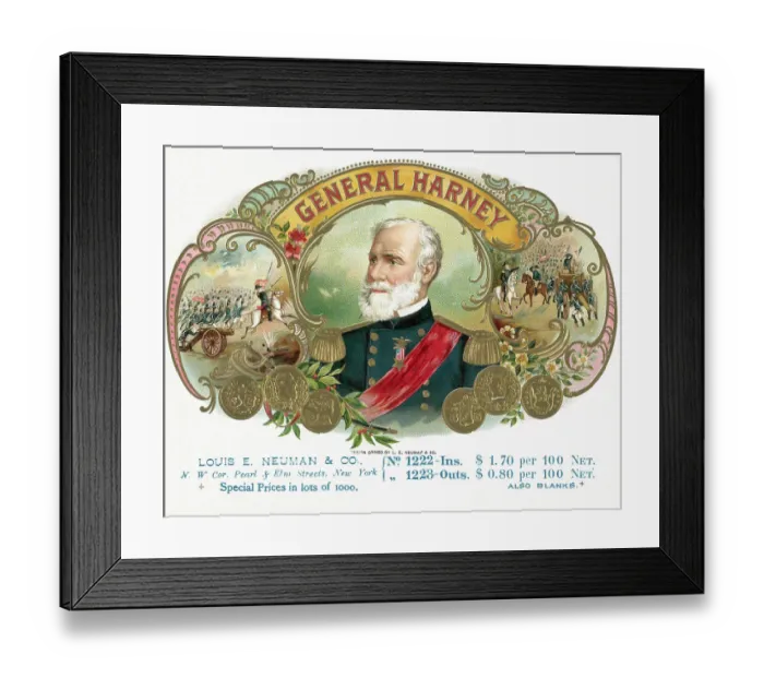 Framed Print : General Harney Portrait On Cigar Box