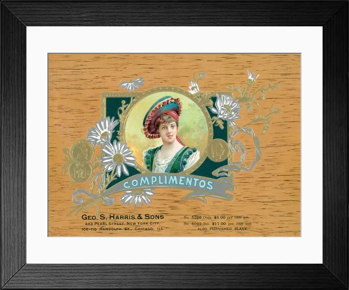 Framed Print : Complimentos Cigar Box W / Woman In Hat Framed Print : Complimentos Cigar Box W / Woman In Hat