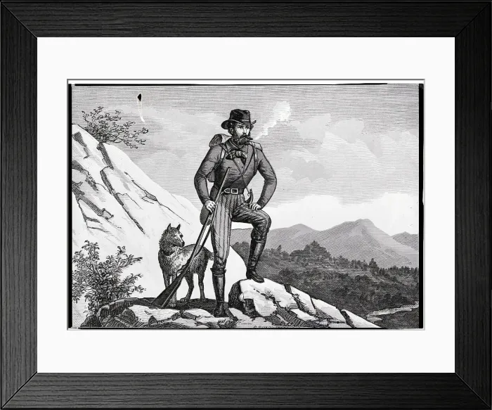 Framed Print : Illustration Of Frontiersman On Mountain Framed Print : Illustration Of Frontiersman On Mountain