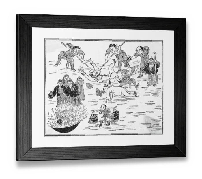 Framed Print : Chinese Cartoon Of Torture & Burning Framed Print : Chinese Cartoon Of Torture & Burning