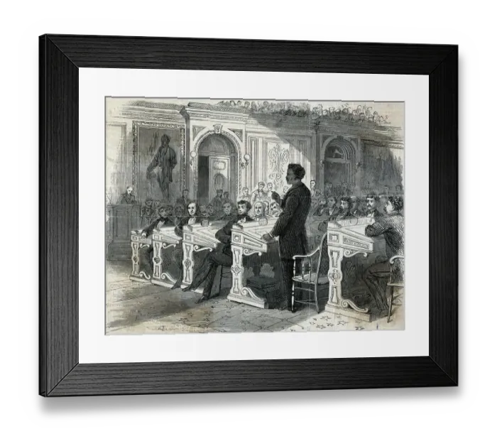 Framed Print : Woodcut Print of John Willis Menard in the House of Representatives Framed Print : Woodcut Print of John Willis Menard in the House of Representatives