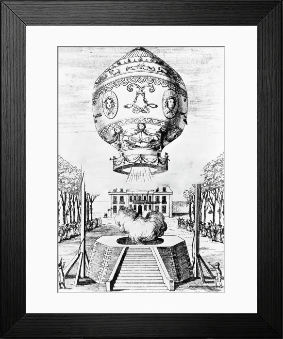 Framed Print : Engraving of the First Flight of Humans in a Hot Air Balloon Framed Print : Engraving of the First Flight of Humans in a Hot Air Balloon