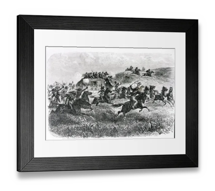 Framed Print : Indians Attacking Us Mail Coach Framed Print : Indians Attacking Us Mail Coach
