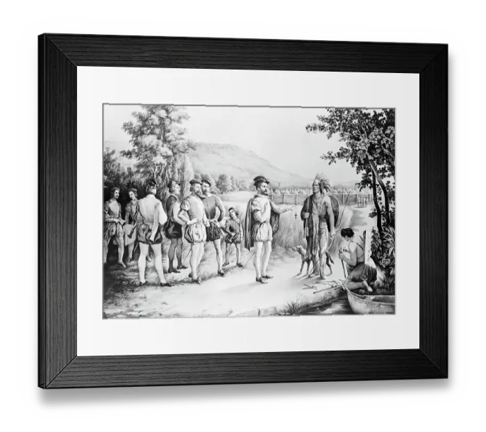 Framed Print : Jacques Cartier's First Meeting with Canadian Indians Framed Print : Jacques Cartier's First Meeting with Canadian Indians