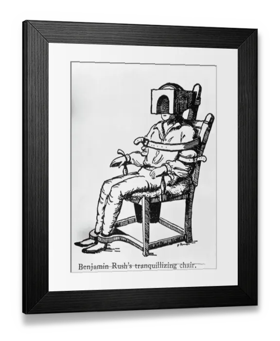 Framed Print : Benjamin Rush's Tranquillizing Chair Illustration Framed Print : Benjamin Rush's Tranquillizing Chair Illustration