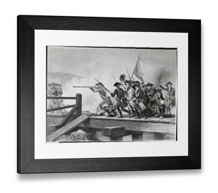 Framed Print : Continentals Crossing Concord Bridge Framed Print : Continentals Crossing Concord Bridge