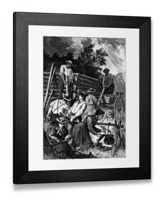 Framed Print : Pioneers Building Log Cabin Framed Print : Pioneers Building Log Cabin