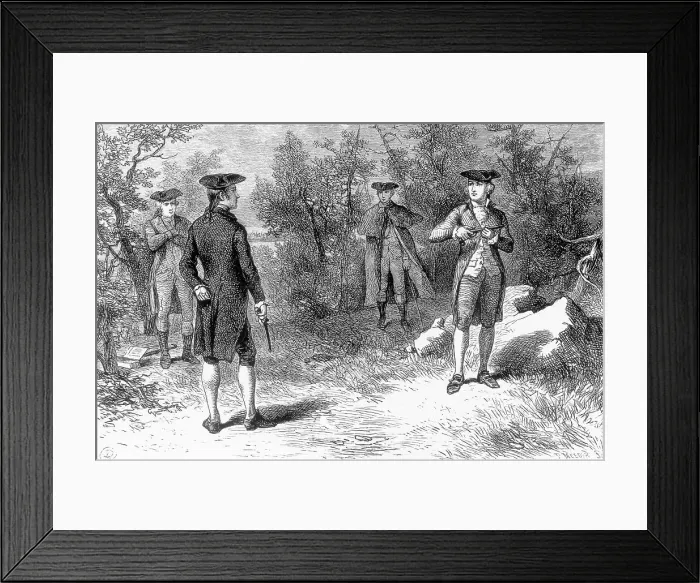 Framed Print : Illustration of Alexander Hamilton and Aaron Burr Preparing to Duel Framed Print : Illustration of Alexander Hamilton and Aaron Burr Preparing to Duel