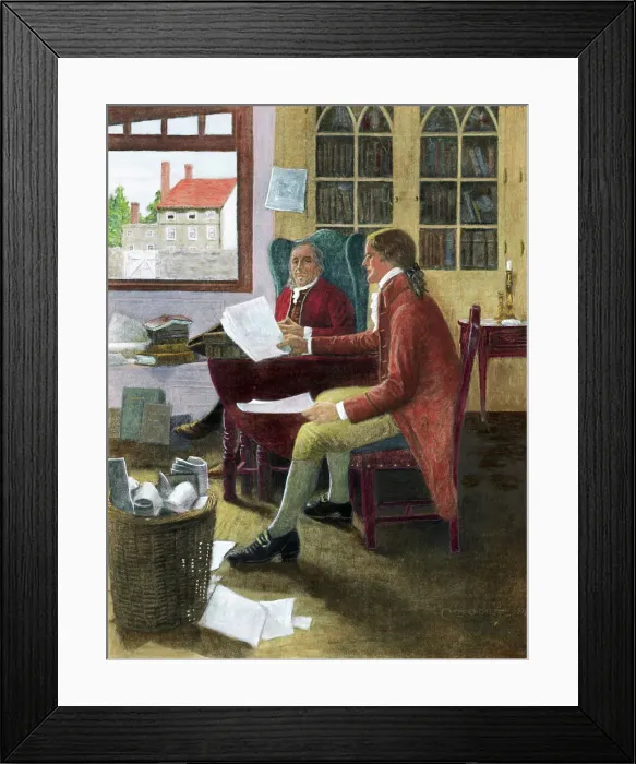 Framed Print : Thomas Jefferson Reading To Franklin by Clyde Osmer de Land Framed Print : Thomas Jefferson Reading To Franklin by Clyde Osmer de Land