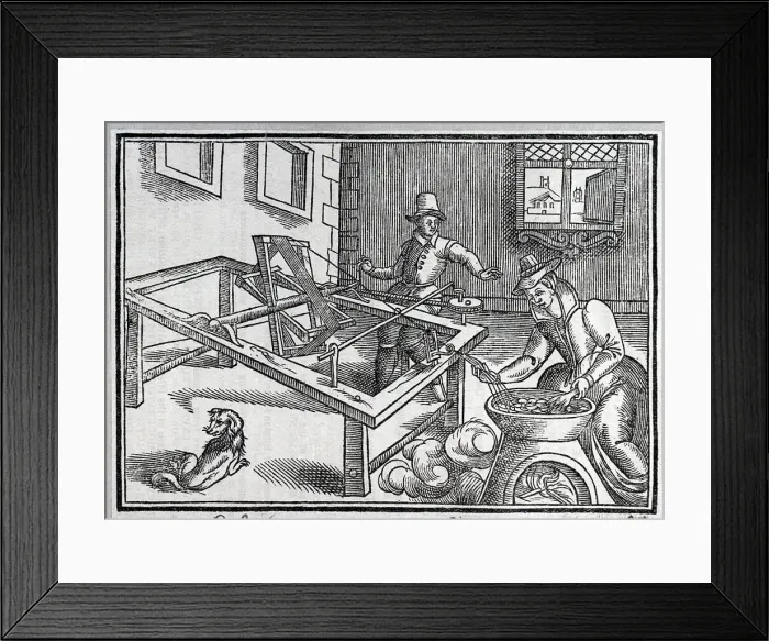 Framed Print : Winding Of Silk. 16Th Century Woodcut Framed Print : Winding Of Silk. 16Th Century Woodcut