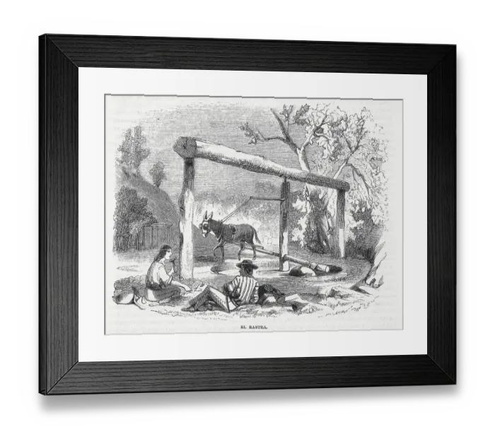 Framed Print : Men Gazing at Mule Driven Stone Crusher