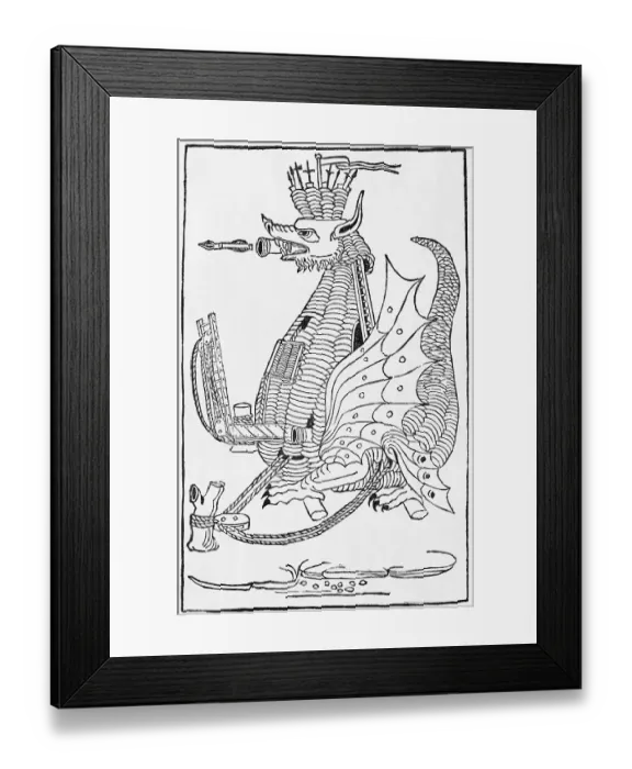 Framed Print : Medieval Illustration of War Machine Resembling Dragon Framed Print : Medieval Illustration of War Machine Resembling Dragon