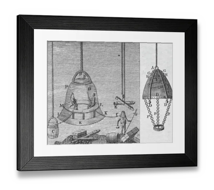 Framed Print : Illustration of Triewald's Diving Bell