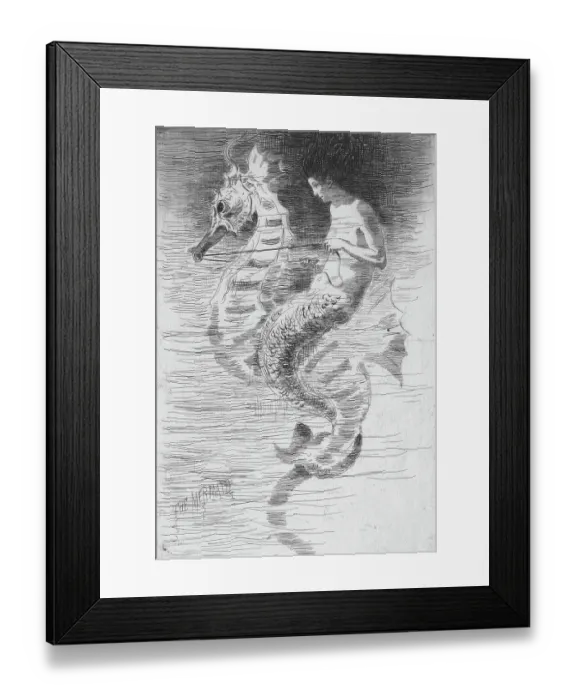 Framed Print : Illustration of Mermaid Riding Seahorse Framed Print : Illustration of Mermaid Riding Seahorse
