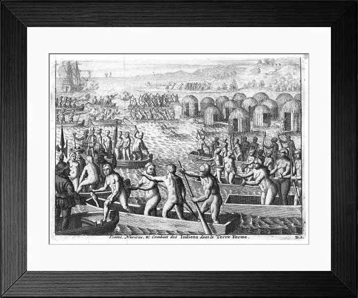 Framed Print : Illus. Of Spanish Fighting Native Am Framed Print : Illus. Of Spanish Fighting Native Am