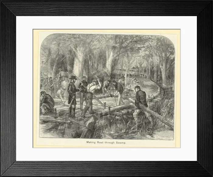 Framed Print : Men Making A Road Through A Swamp Framed Print : Men Making A Road Through A Swamp