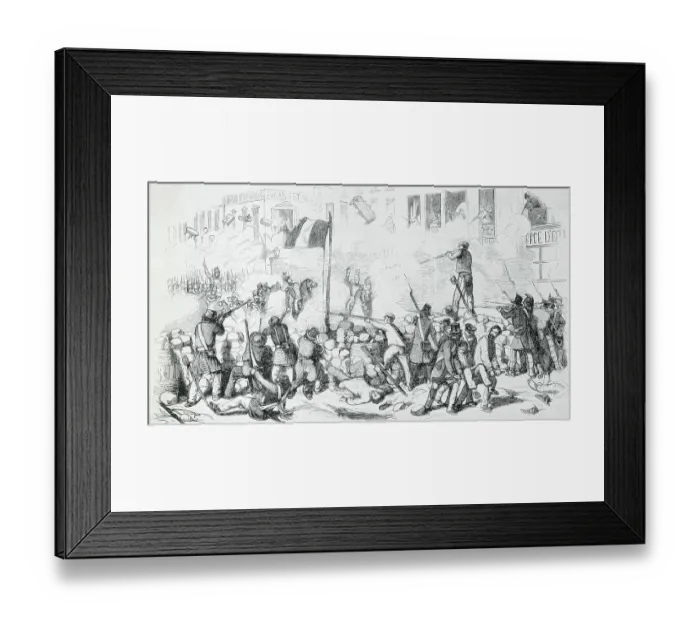 Framed Print : Illustration of Soldiers and Rebels Fighting in Street