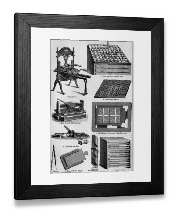 Framed Print : Illustration of Various Printing Tools and Machines Framed Print : Illustration of Various Printing Tools and Machines