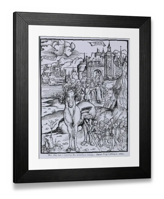 Framed Print : Illustration Depicting Soldiers Preparing Wooden Horse Framed Print : Illustration Depicting Soldiers Preparing Wooden Horse
