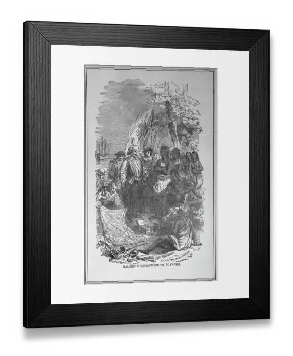 Framed Print : Drawing of Sir Walter Raleigh and His Men Outdoors Framed Print : Drawing of Sir Walter Raleigh and His Men Outdoors