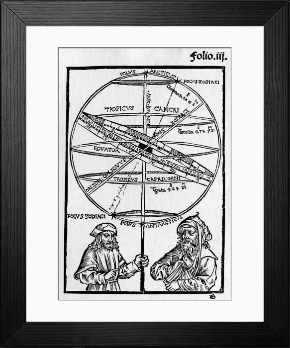 Framed Print : 16th-Century Woodcut of Two Men and an Armillary Sphere Framed Print : 16th-Century Woodcut of Two Men and an Armillary Sphere