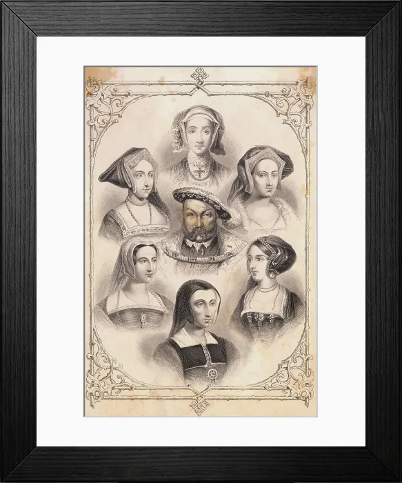 Framed Print : 19th-Century Print of King Henry VIII and His Wives Framed Print : 19th-Century Print of King Henry VIII and His Wives