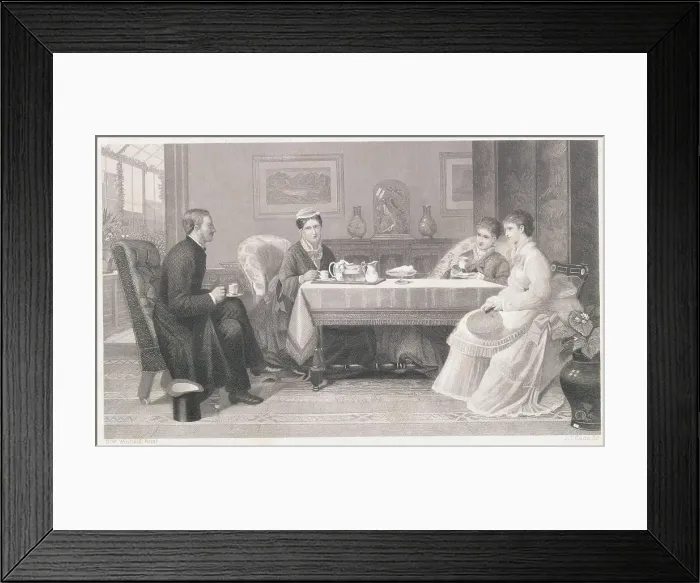 Framed Print : Illustration of a Suitor Visiting Young Woman and Her Family Framed Print : Illustration of a Suitor Visiting Young Woman and Her Family