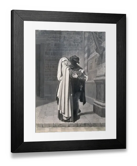 Framed Print : Illustration of a Nun and Gentleman as Intimate Couple in the Dark Framed Print : Illustration of a Nun and Gentleman as Intimate Couple in the Dark