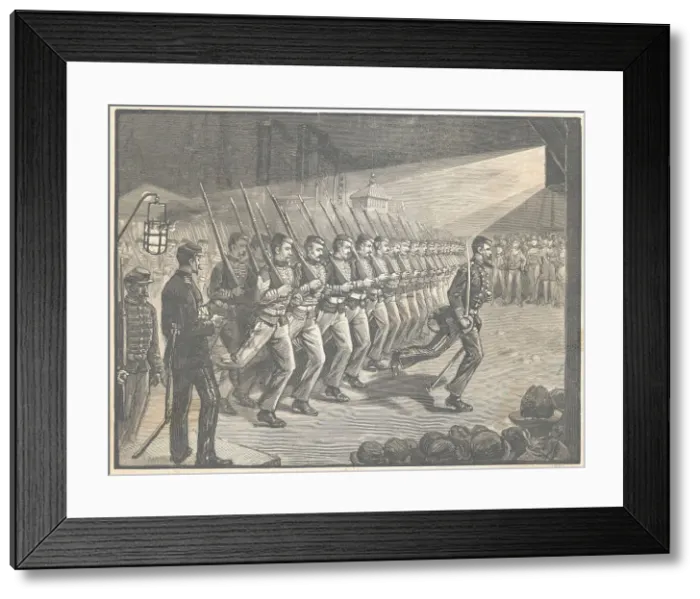 Framed Print : Illustration of Soldiers Training with Rifles in Hand