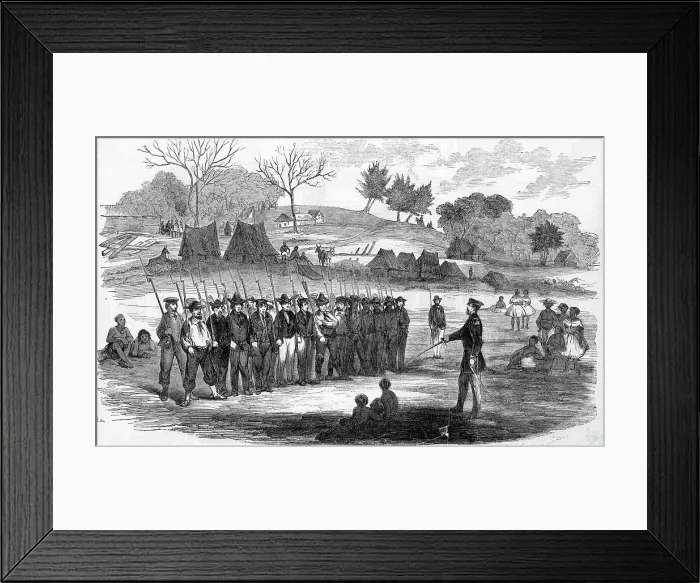 Framed Print : Engraving of William Walker Training His Soldiers at Virgin Bay Framed Print : Engraving of William Walker Training His Soldiers at Virgin Bay
