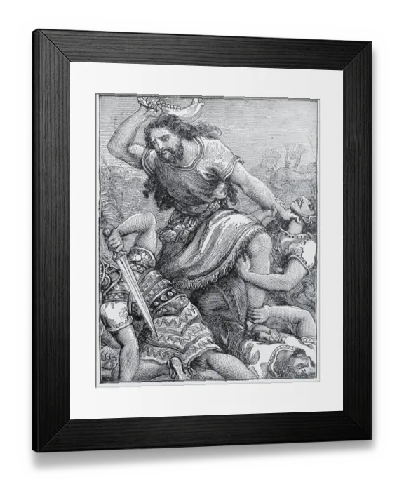 Framed Print : Samson with Weapon in Hand Against Philistines Framed Print : Samson with Weapon in Hand Against Philistines