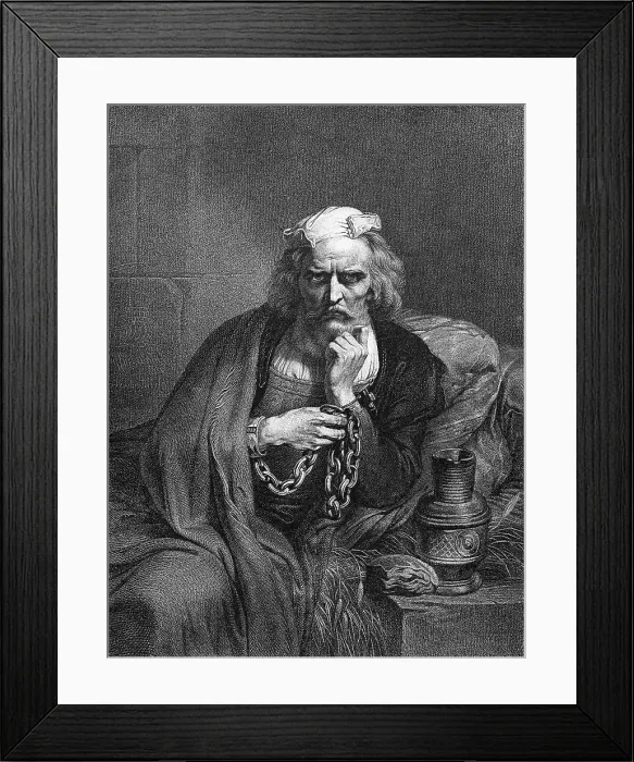 Framed Print : Illustration of Christopher Columbus in Chains