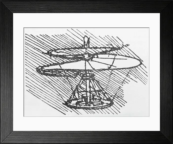 Framed Print : Illustration of Early Helicopter Draft by Leonardo da Vinci Framed Print : Illustration of Early Helicopter Draft by Leonardo da Vinci