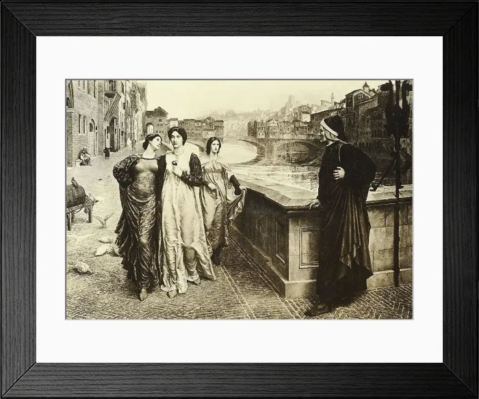Framed Print : Dante & Beatrice Meet Along The Arno Framed Print : Dante & Beatrice Meet Along The Arno