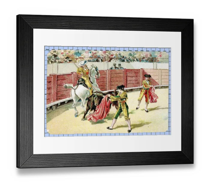 Framed Print : Illustration Of Bull Fighting Scene Framed Print : Illustration Of Bull Fighting Scene