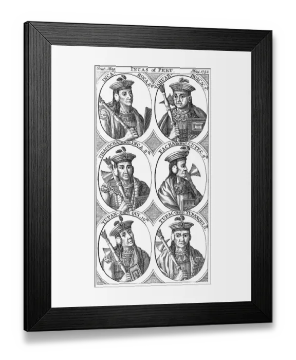 Framed Print : Engraved Portraits Of Inca Notables Framed Print : Engraved Portraits Of Inca Notables