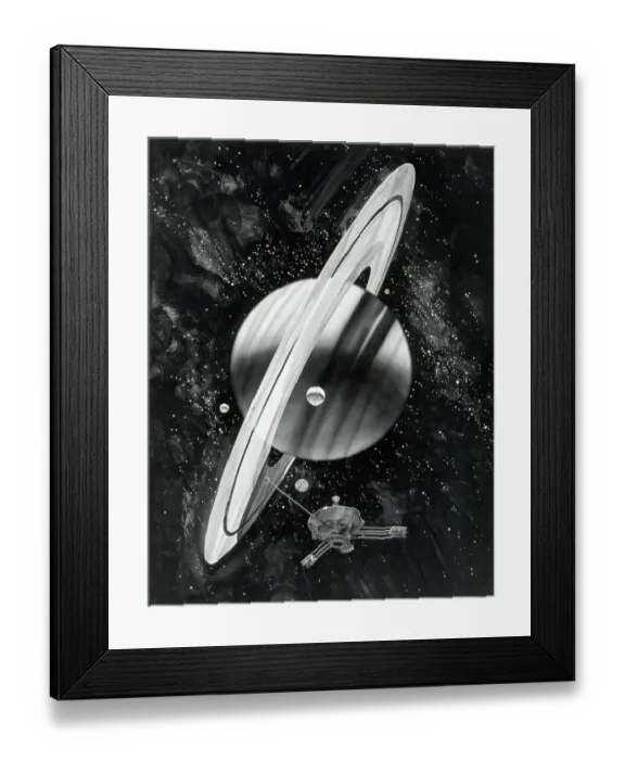 Framed Print : Satellite Approaches Saturn / Illustration Framed Print : Satellite Approaches Saturn / Illustration