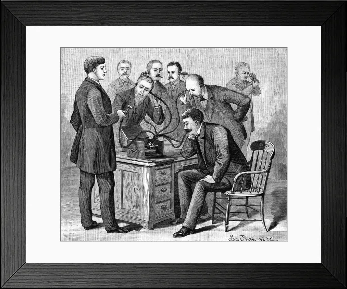 Framed Print : Edison Presents Phonograph To Eager Men Framed Print : Edison Presents Phonograph To Eager Men
