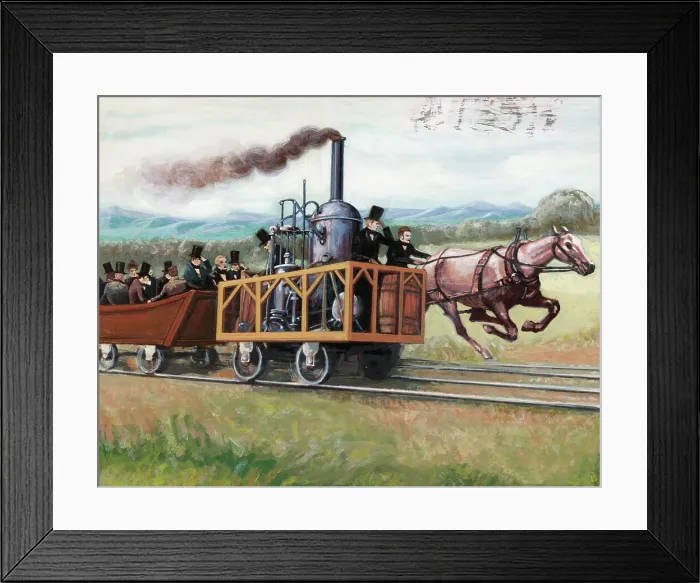 Framed Print : Illustration of a Race Between a Locomotive and a Horse-Drawn Car Framed Print : Illustration of a Race Between a Locomotive and a Horse-Drawn Car