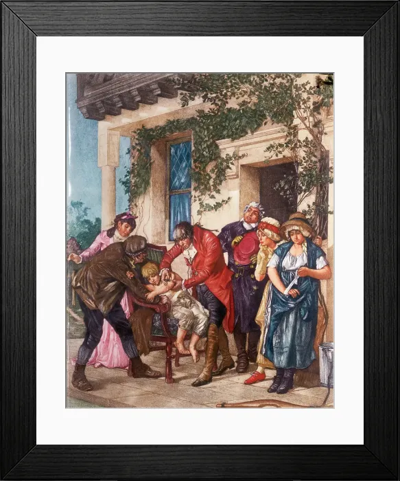 Framed Print : Illustration of Edward Jenner Vaccinating James Phipps Framed Print : Illustration of Edward Jenner Vaccinating James Phipps