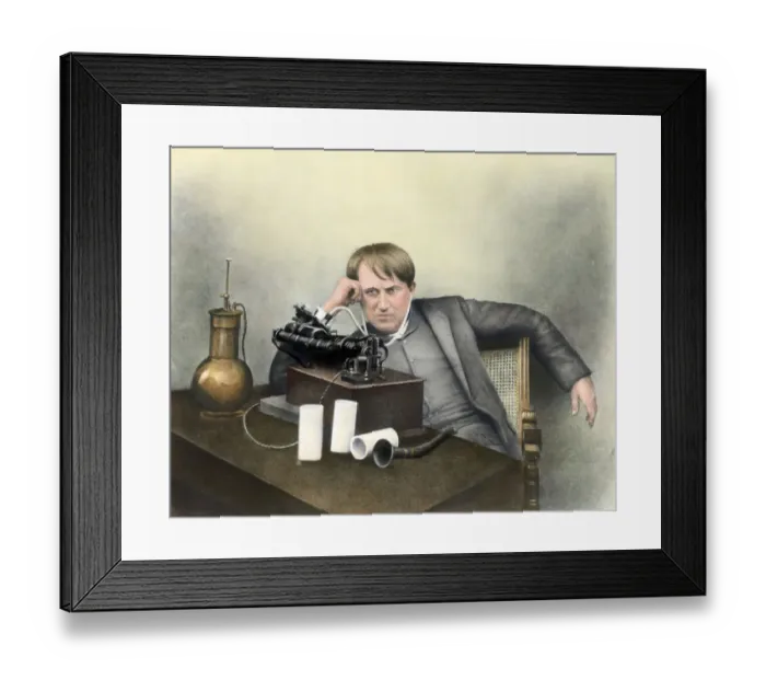 Framed Print : Thomas Edison with Phonograph