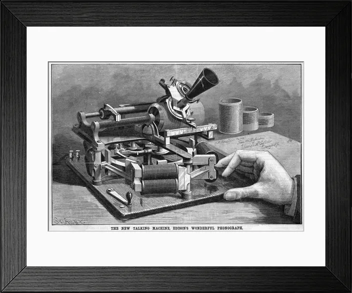 Framed Print : Hand on Edison's Early Phonograph Framed Print : Hand on Edison's Early Phonograph