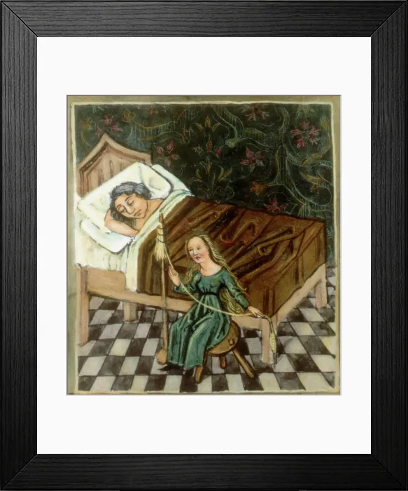Framed Print : Illus / Girl Attends Woman Sick In Bed Framed Print : Illus / Girl Attends Woman Sick In Bed